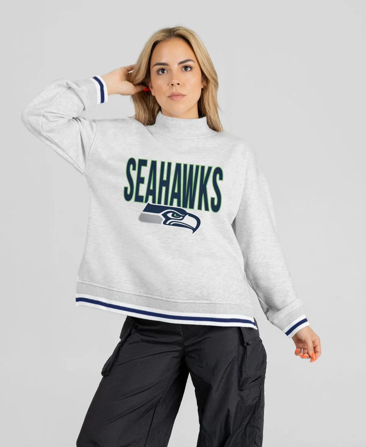 Seattle Seahawks Rally Point Contrast Stripe Mock Neck Sweatshirt by Gameday Couture
