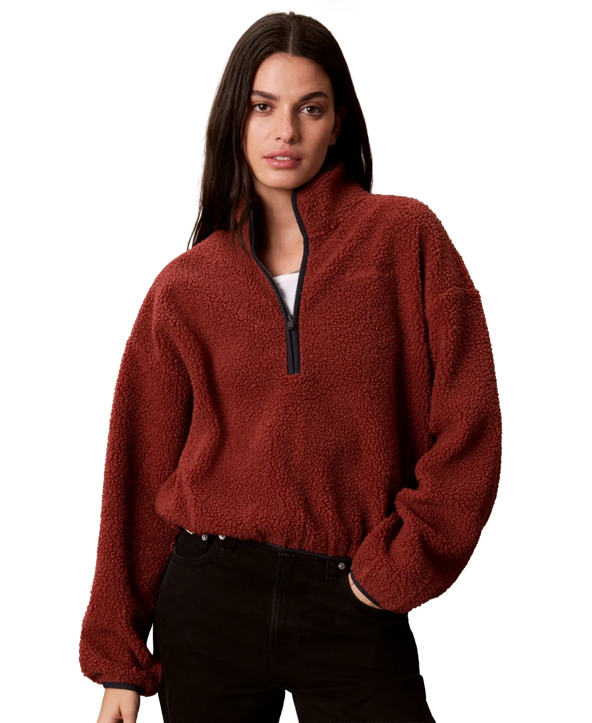 Sherpa 1/4-Zip Mock-Neck Pullover by Calvin Klein