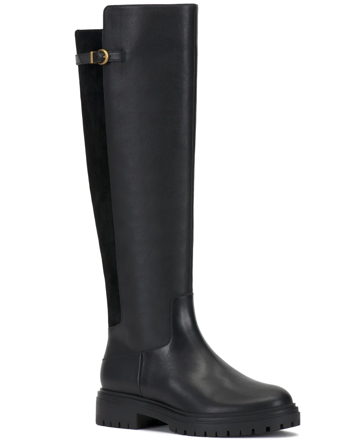 Bertala Lug Sole Riding Boots - Black Leather by Vince Camuto