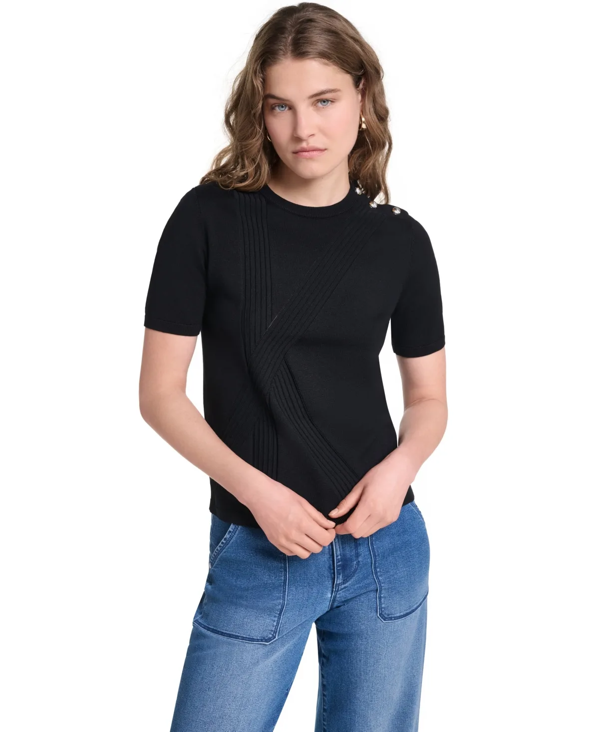 Crewneck Short-Sleeve Sweater by Karl Lagerfeld