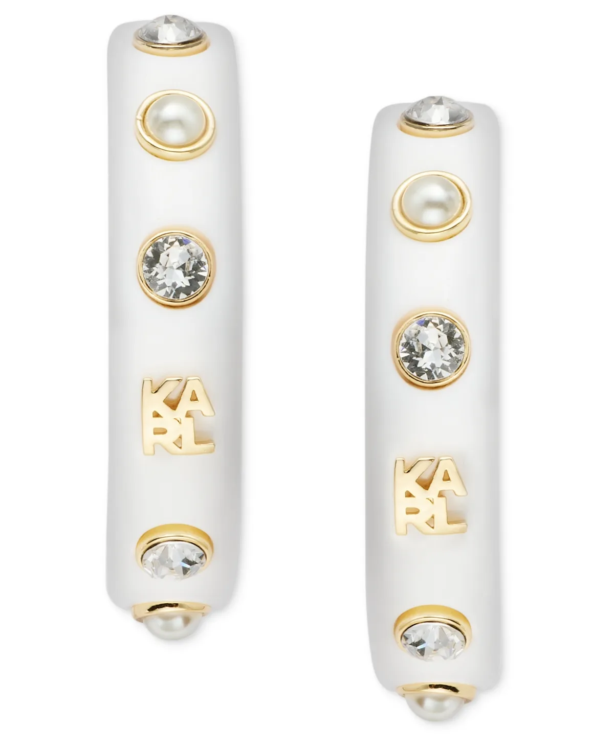 Faux Pearl and Glass Crystal Logo Medium Hoop Earrings by Karl Lagerfeld