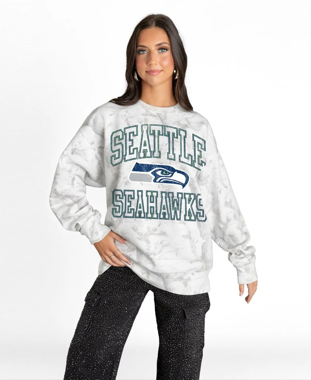 Seattle Seahawks Oversized Fleece Crewneck Sweatshirt by Gameday Couture