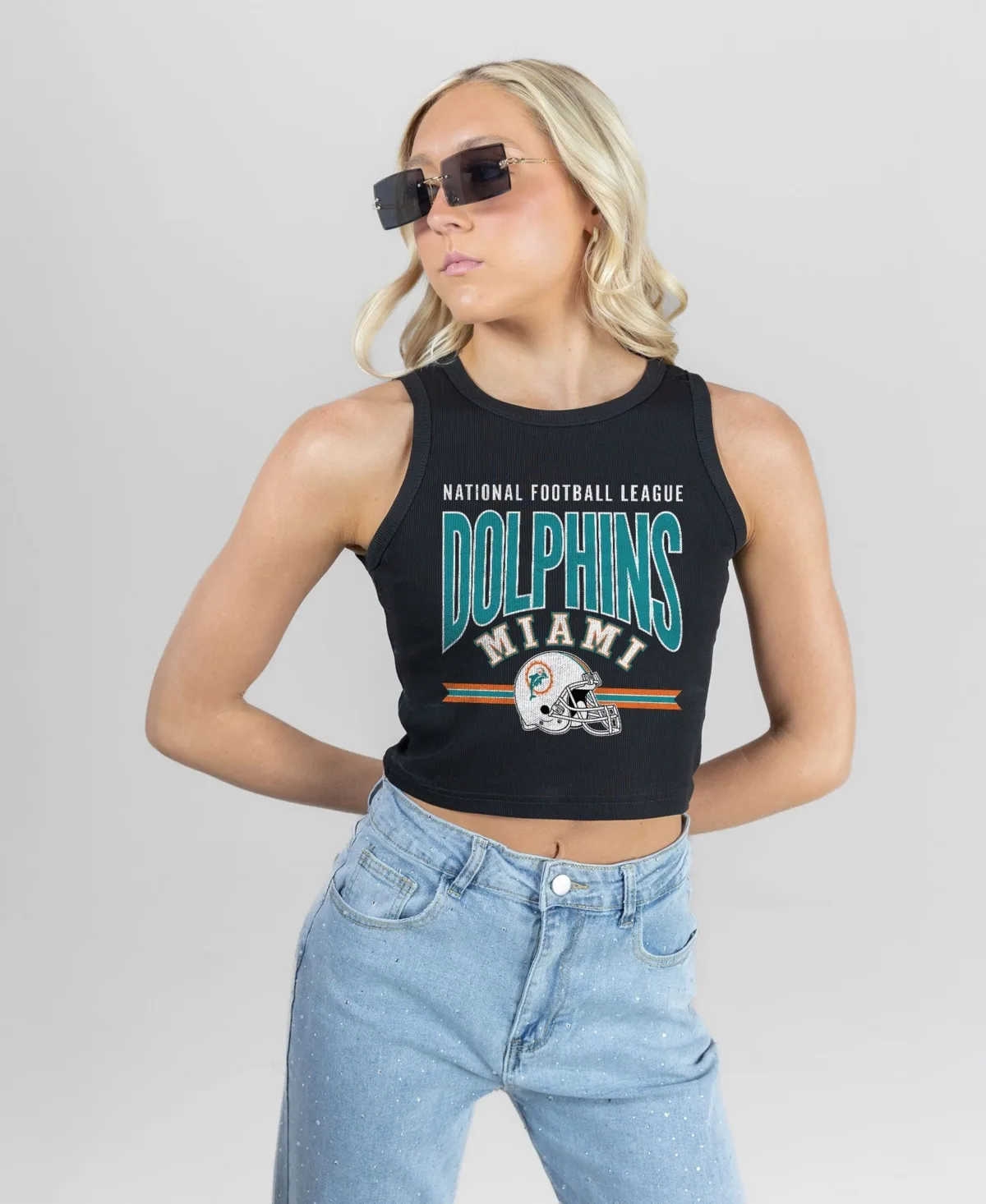 Miami Dolphins Mic Drop Ribbed Scoop Neck Crop Tank Top