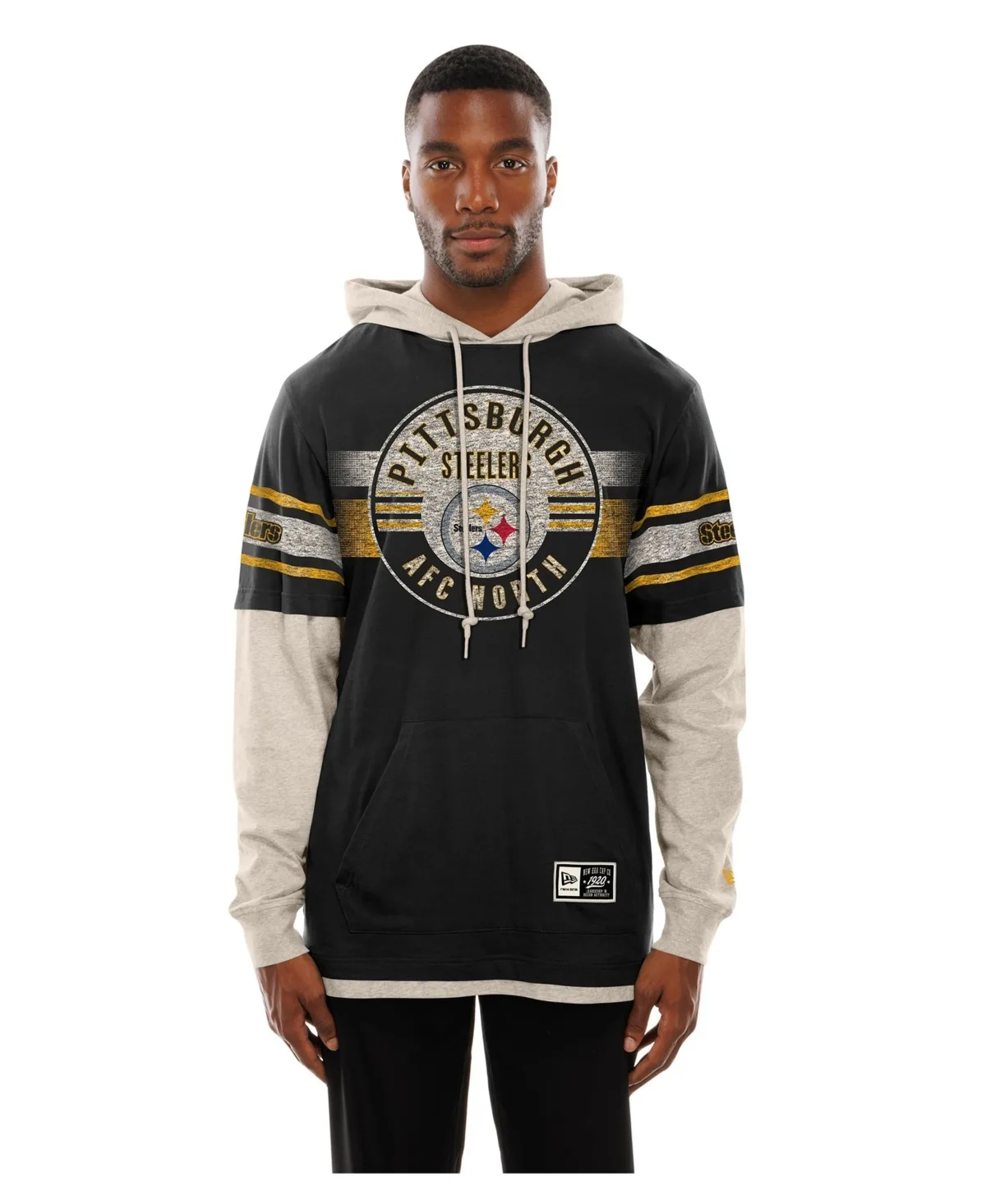 Pittsburgh Steelers Twofer Layered Long Sleeve Hooded T-Shirt by New Era