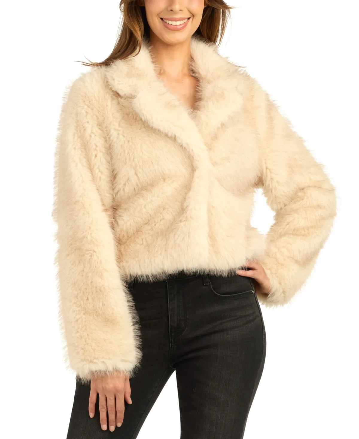 Faux Fur Cropped Long-Sleeve Jacket by Bcx