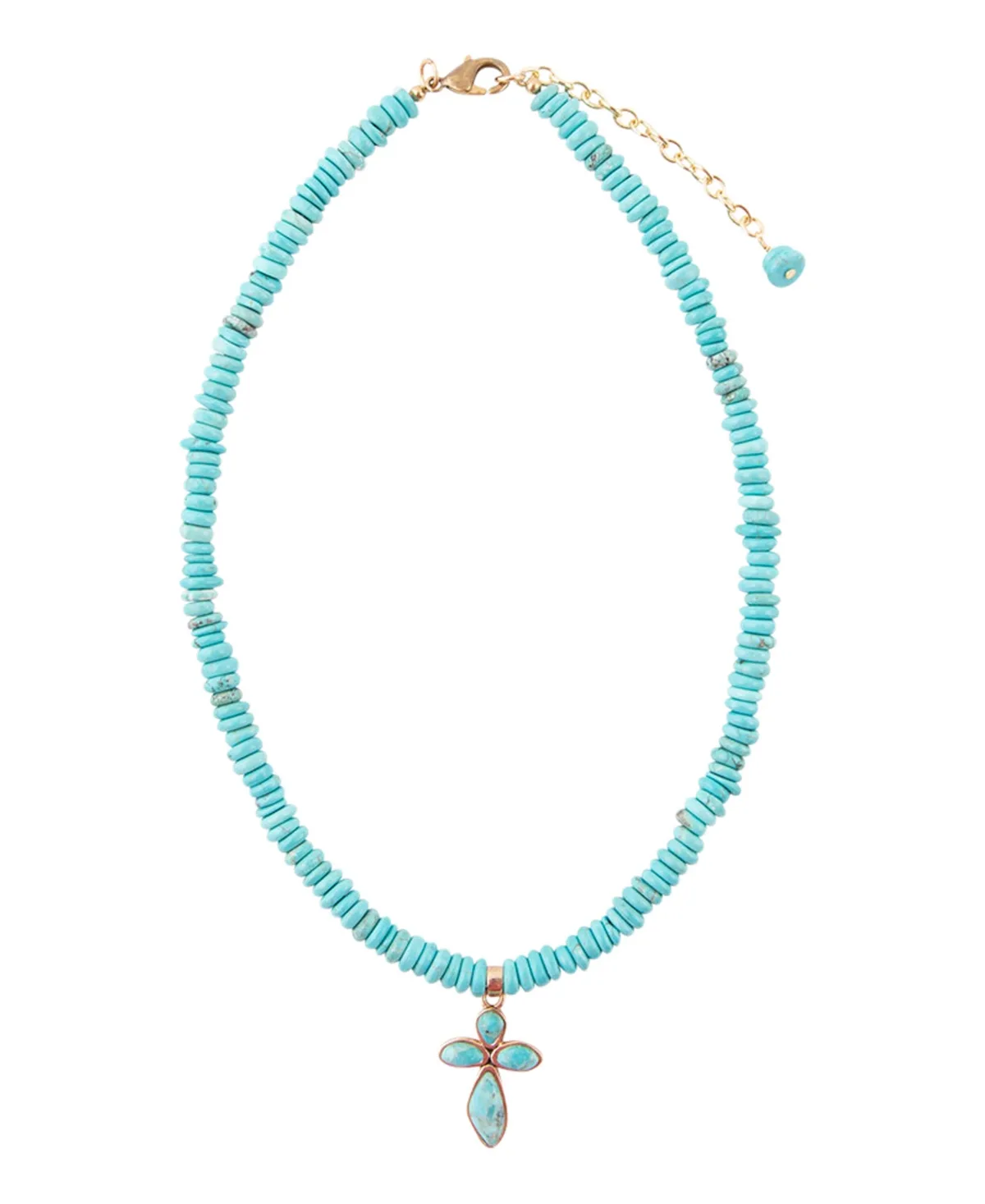 Genuine Blue Turquoise Cross Beaded Pendant Necklace by Barse