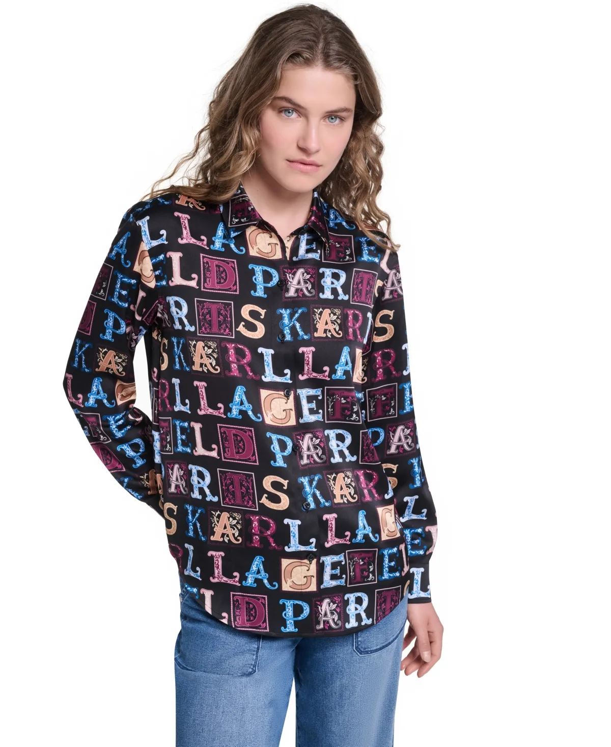 Printed Collared Neck Blouse by Karl Lagerfeld