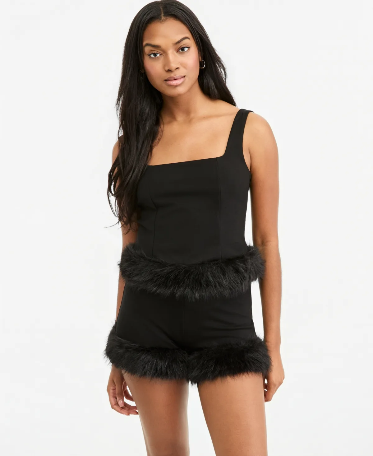 Square Neck Faux Fur-Trim Sleeveless Camisole by Bar III