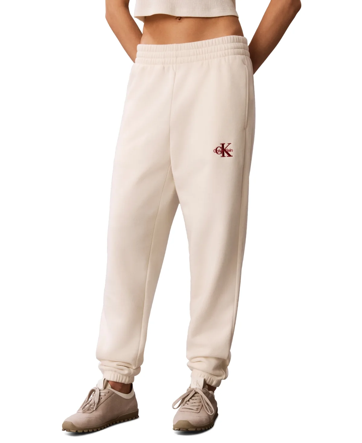 Brushed French Terry Monologo Mid-Rise Joggers by Calvin Klein