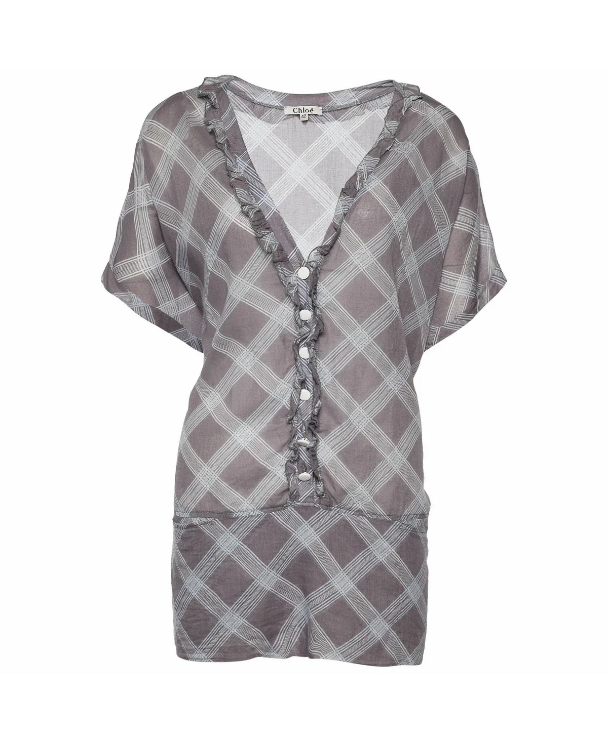 Pre-Owned Ruffle-Trim Check Print Cotton Blouse by Chloé