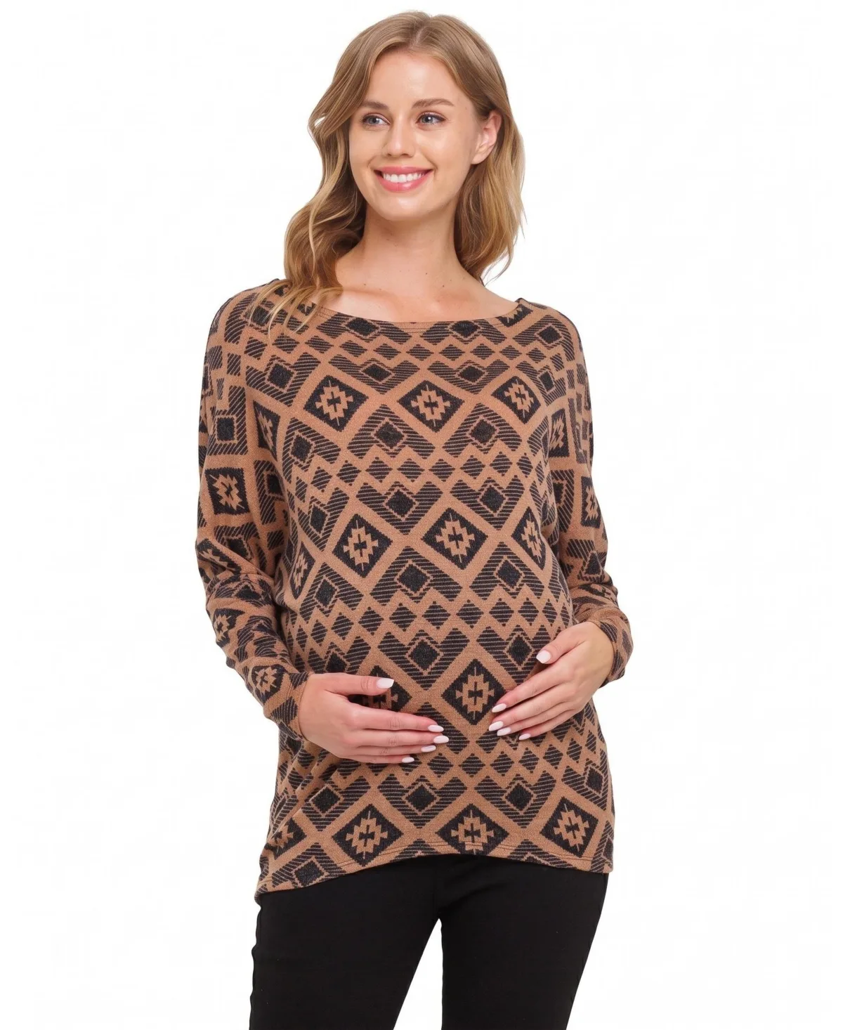 Maternity Dolman Long-Sleeve Geometric Rib-Knit Top by Hello Miz