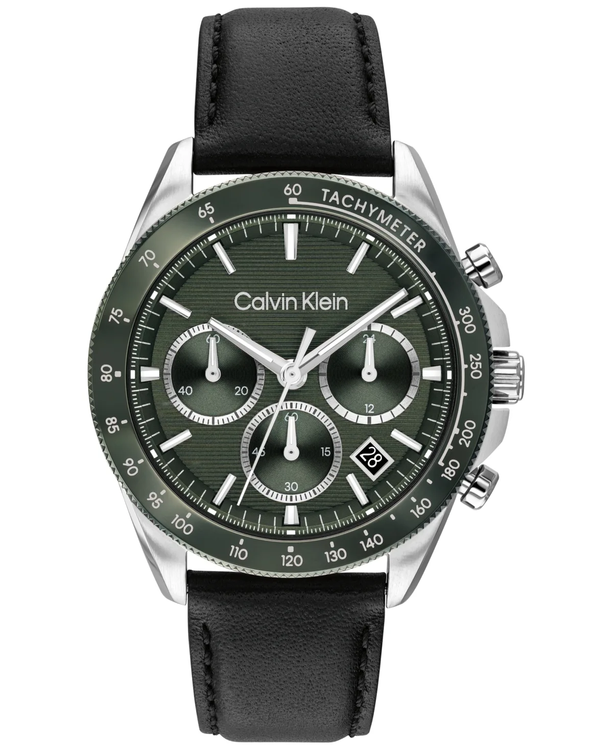 Quartz Sport Chronograph Black Leather Watch, 40mm