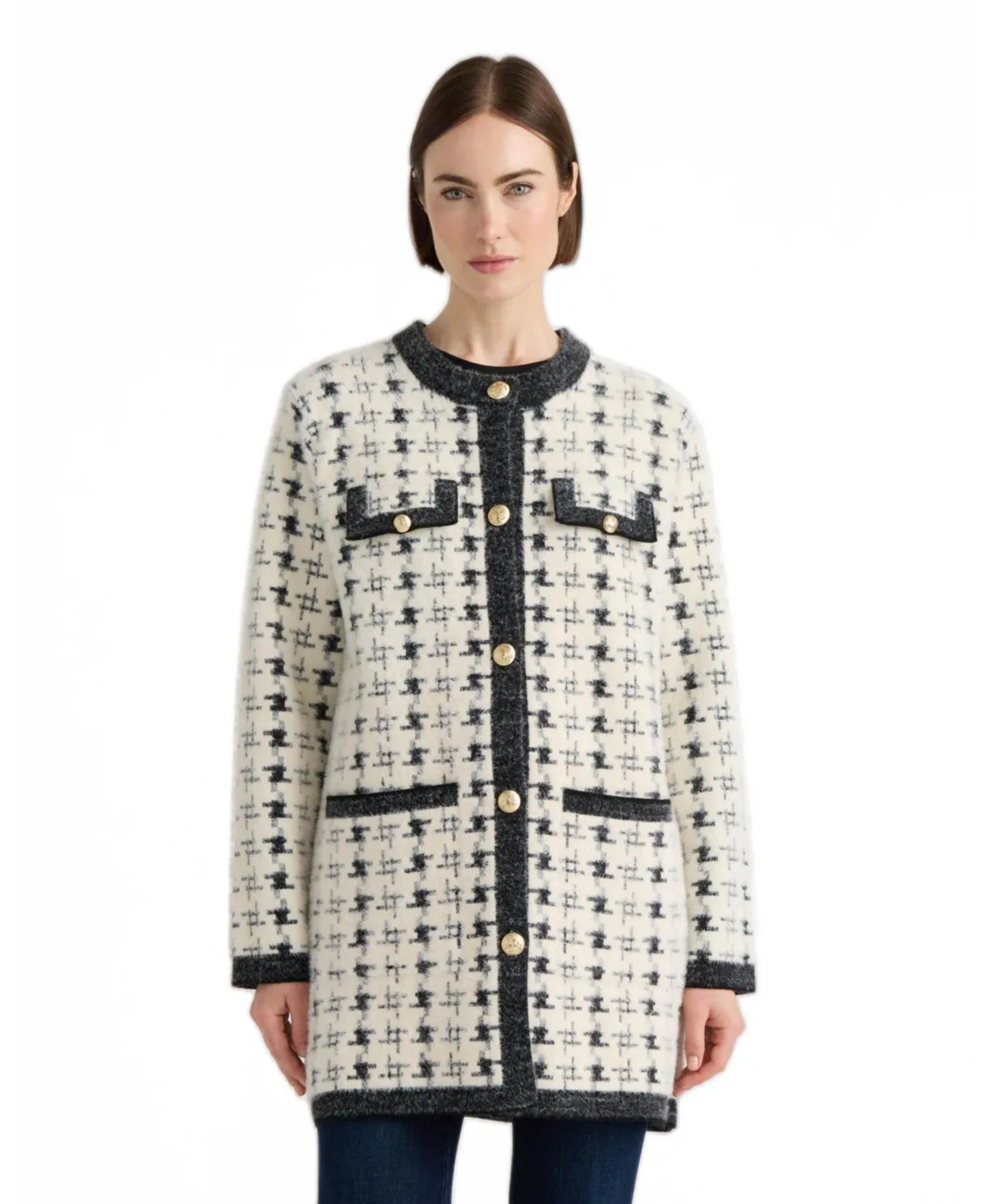 Eyelash Vintage-Plaid Crew Neck Jacket by Nvlt