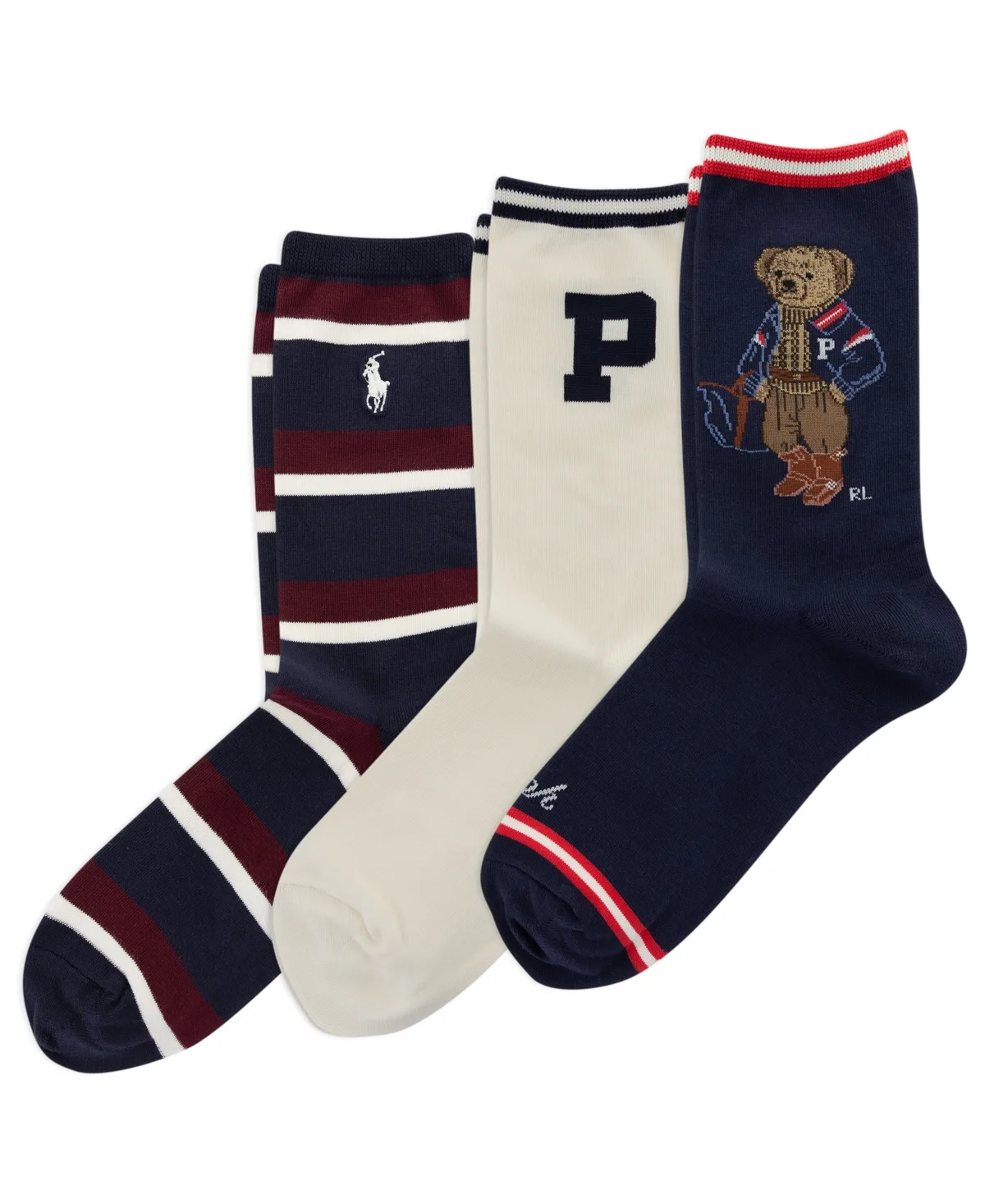 Polo Bear Ribbed-Cuff Crew Socks, 3-Pack by Polo Ralph Lauren