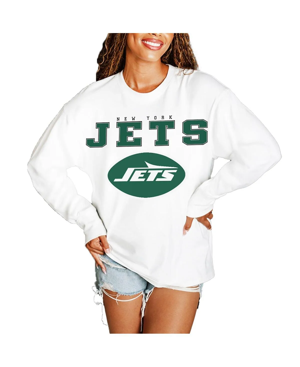 New York Jets Big Goals Oversized Long Sleeve T-Shirt by Gameday Couture