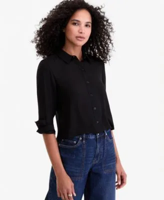 Cropped Button Down Crepe Shirt by On 34th