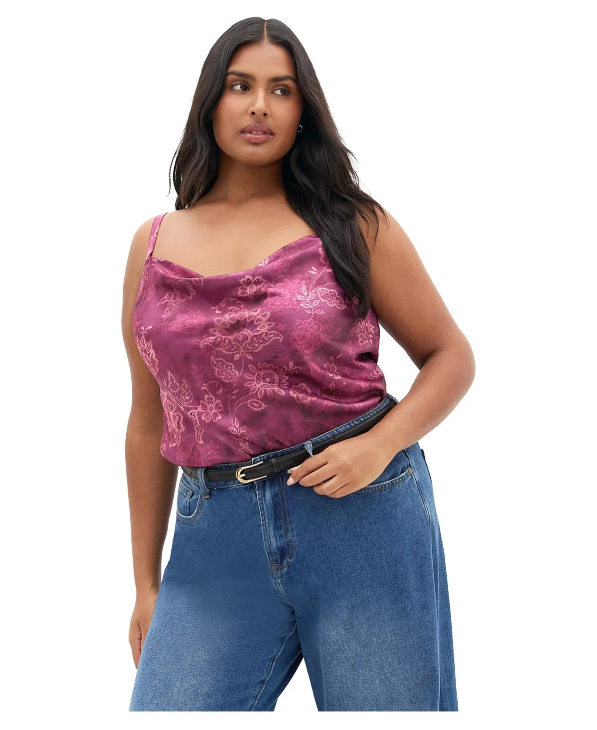 Satin Cowl Lace Print Camisole by City Chic