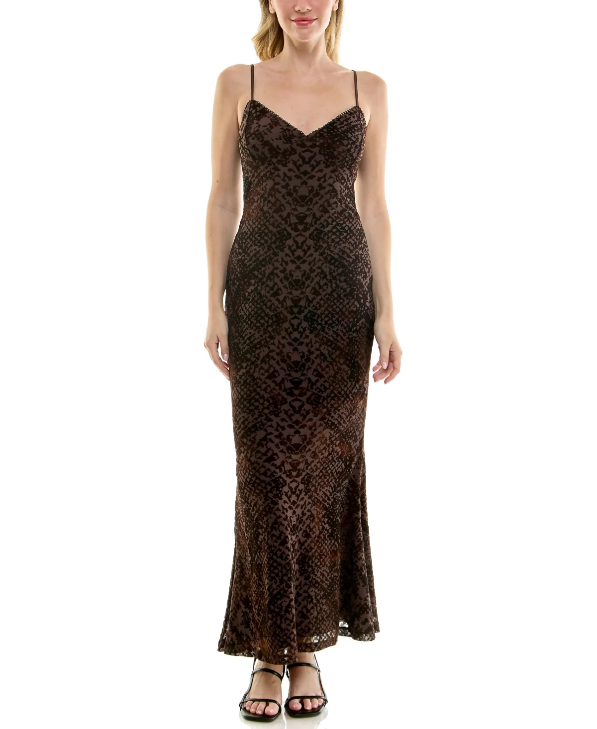 Snake-Print V-Neck Open-Back Maxi Dress by Planet Gold