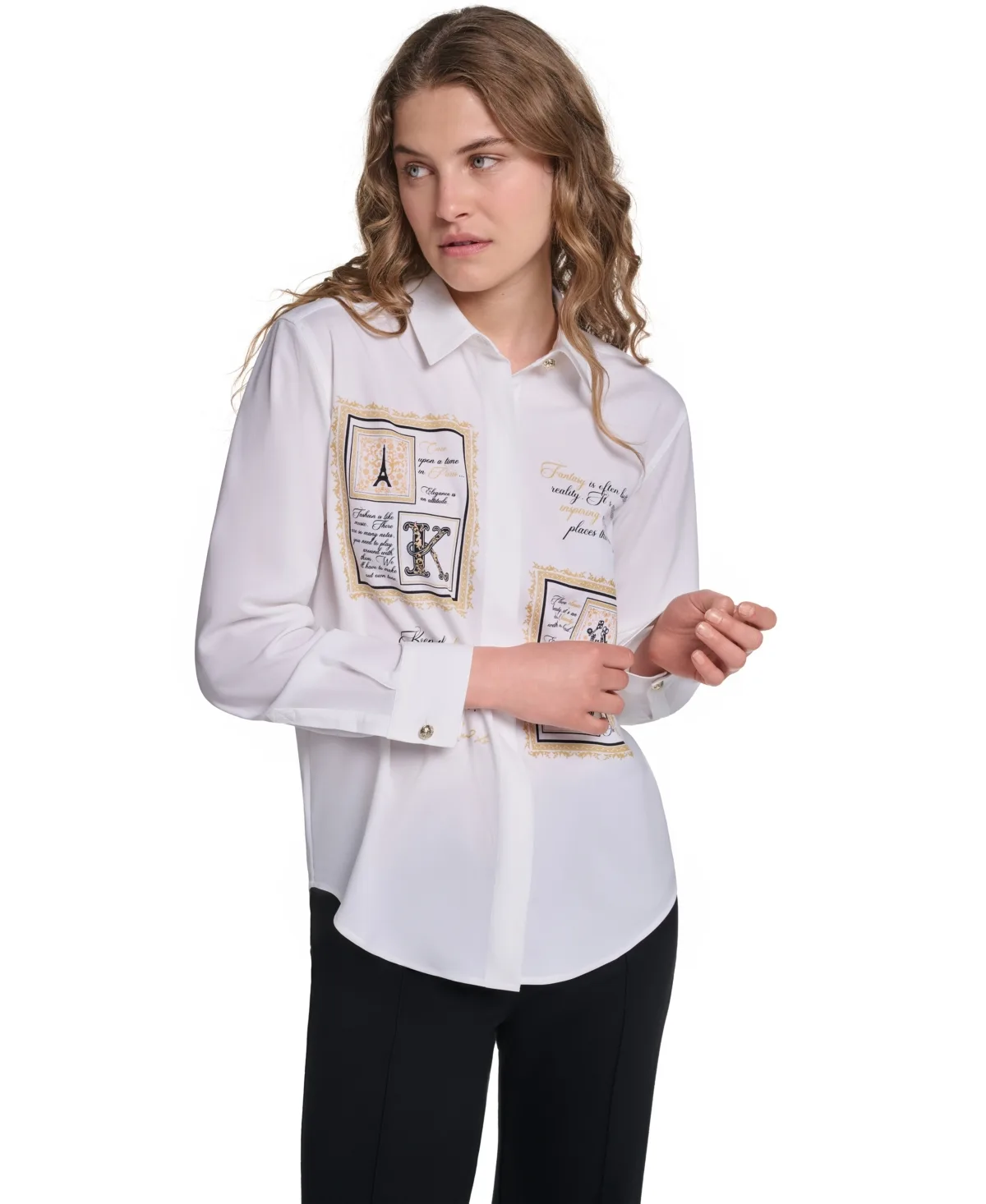 Karl Frames Point Collar Long Sleeve Button Down by Karl Lagerfeld