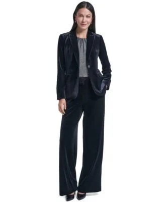 One Button Velvet Fitted Blazer Whitney Velvet Wide Leg Pants by Calvin Klein