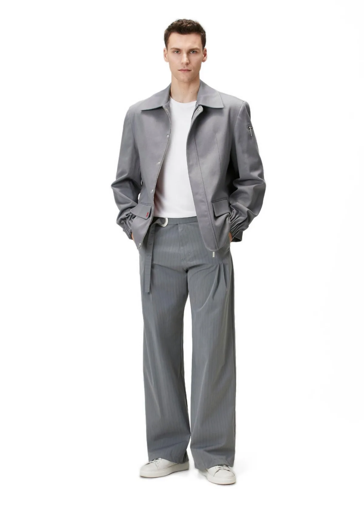 Cotton Blend Striped Woven Pant with Belt by Pcfg