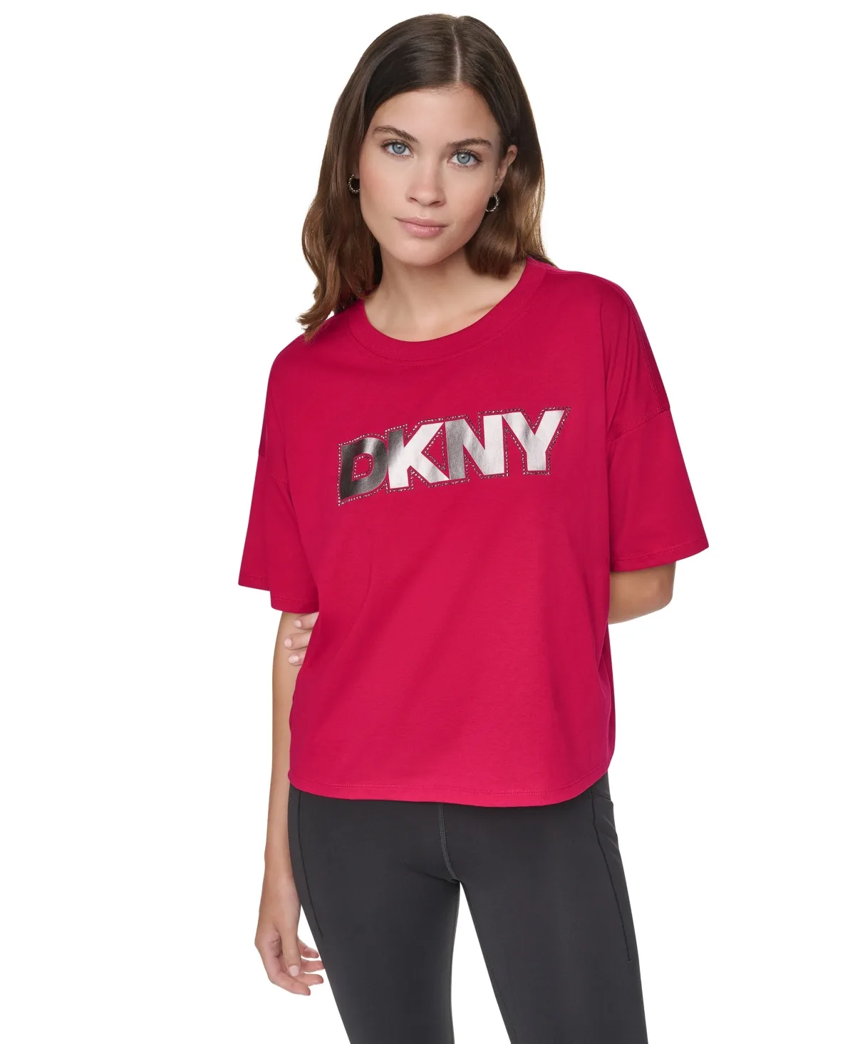 Sport Foil Rhinestone Logo Dropped-Shoulder T-Shirt by DKNY