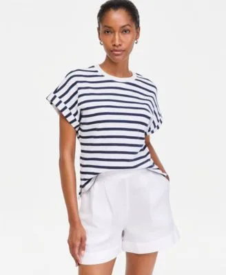 Primavera Stripe Roll Cuff Top by On 34th