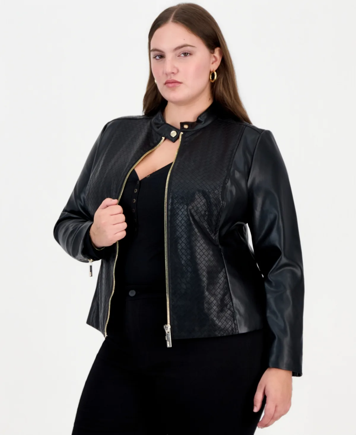 Faux Leather Basketweave Moto Jacket by GUESS