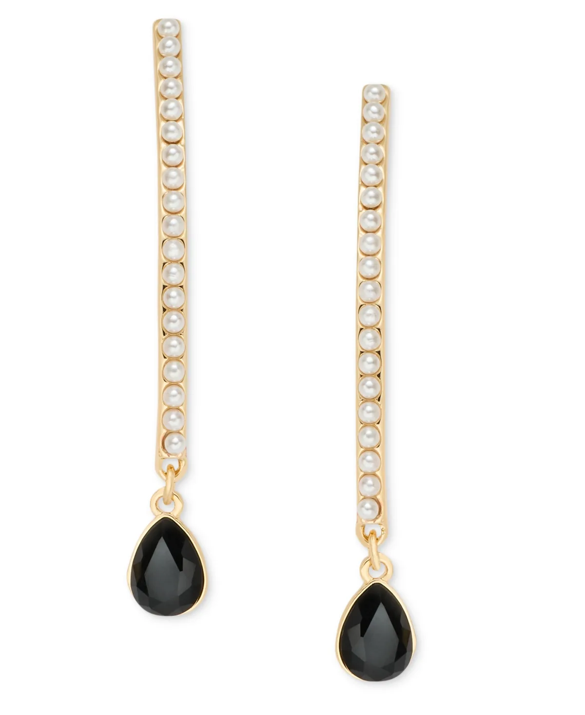 Paris Faux Pearl Gold-Tone Stone Drop Threader Earrings