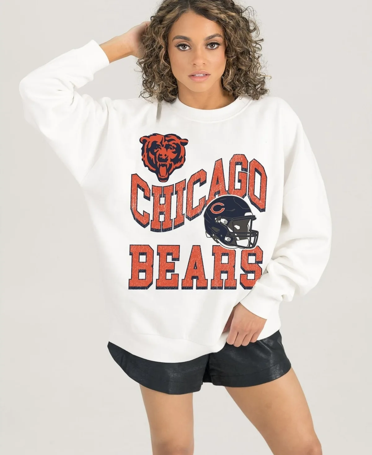 Chicago Bears Oversized Distressed Crewneck Sweatshirt by Gameday Couture