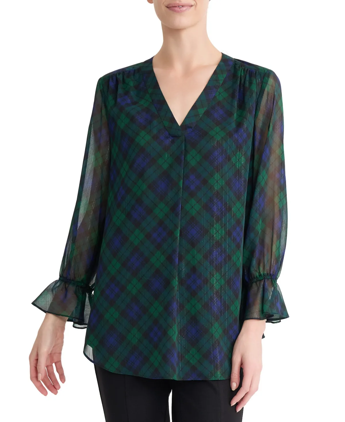 3/4-Sleeve V-Neck Chiffon Tunic by Jones New York