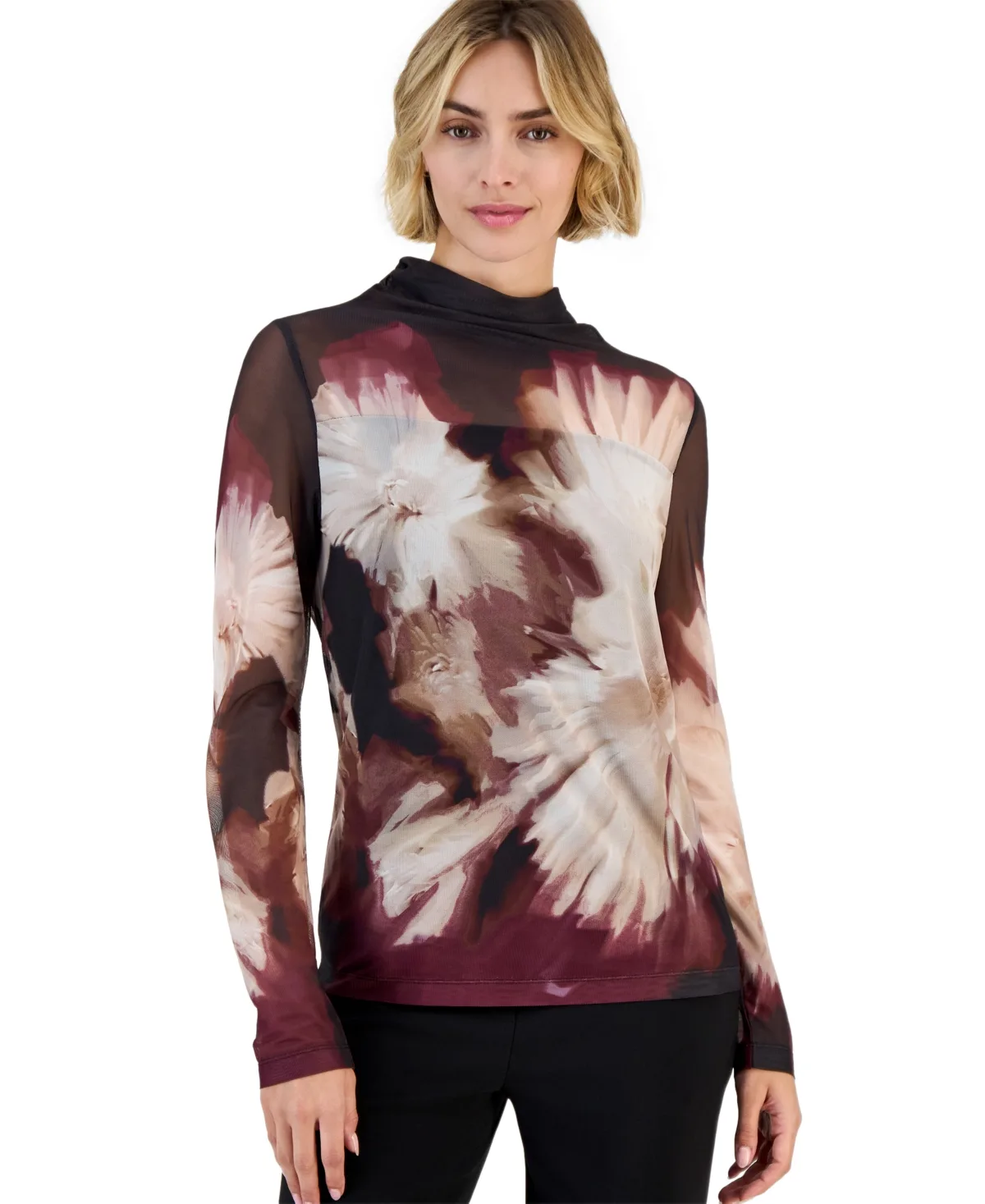 Seamless Sheer Floral Turtleneck by Anne Klein