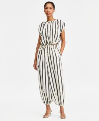 Striped Bubble Top Striped Balloon Leg Pants Set by On 34th