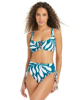 Catch the Wave Lace Up Front Bikini Top High Waist Bottoms by Bar III