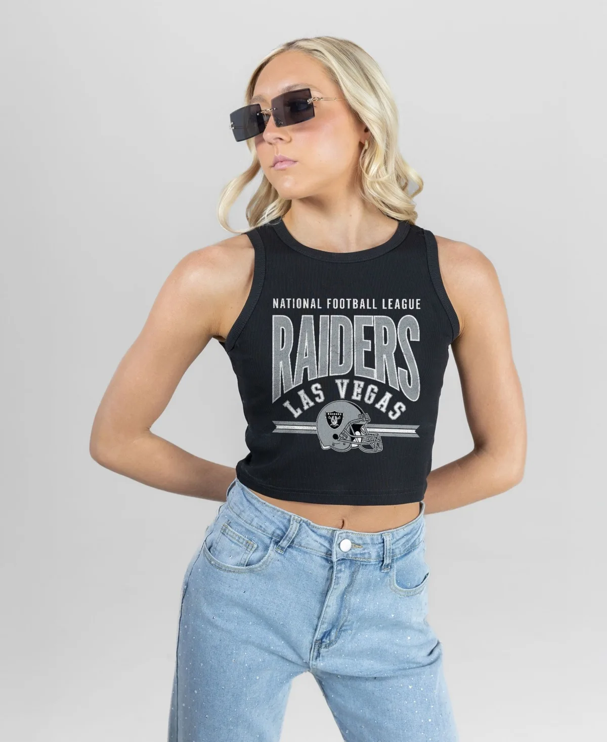 Las Vegas Raiders Mic Drop Essential Ribbed Crop Tank Top by Gameday Couture