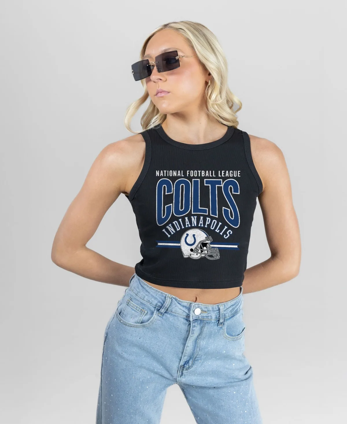 Indianapolis Colts Mic Drop Cropped Ribbed Scoop-Neck Cotton Tank Top