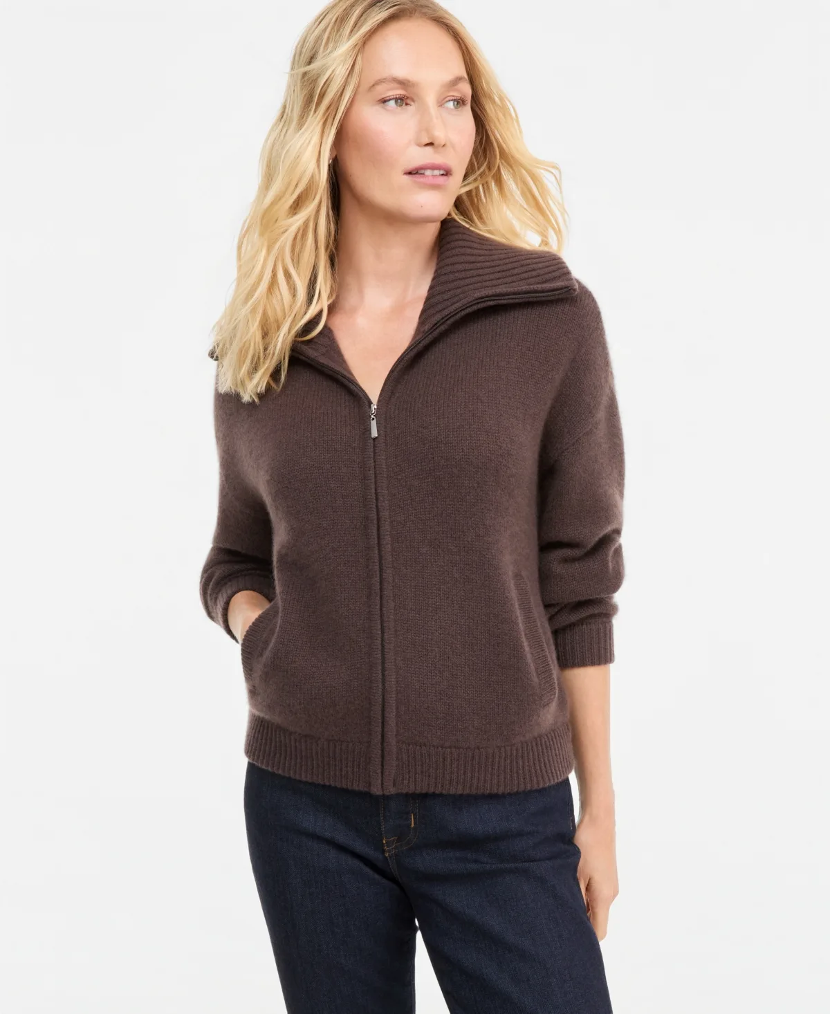100% Cashmere Fair Isle Zip-Front Sweater Jacket by Charter Club