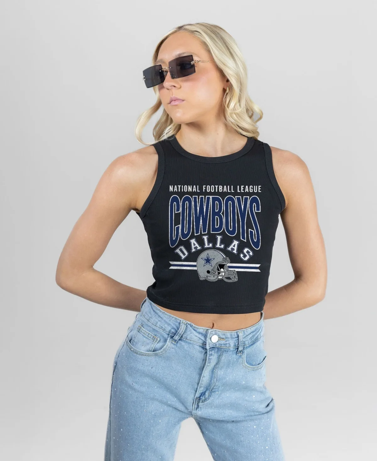 Dallas Cowboys Mic Drop Ribbed Scoop Neck Crop Tank Top by Gameday Couture