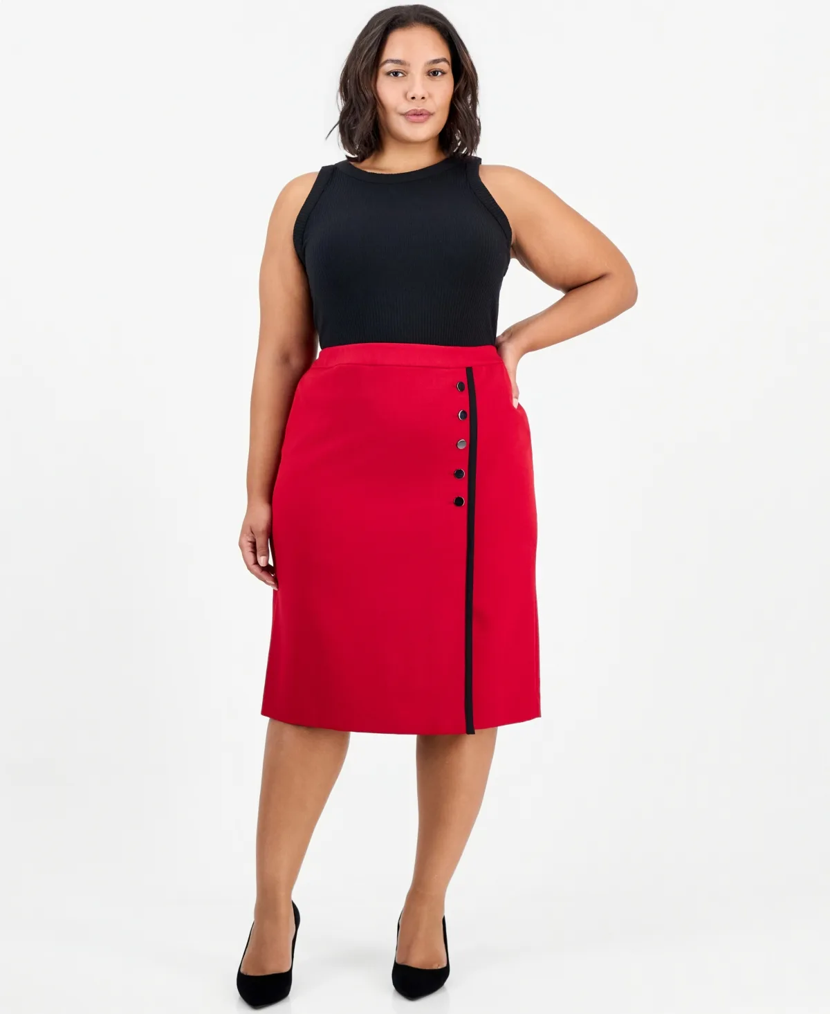 Cb Zip Faux-Wrap Pencil Skirt