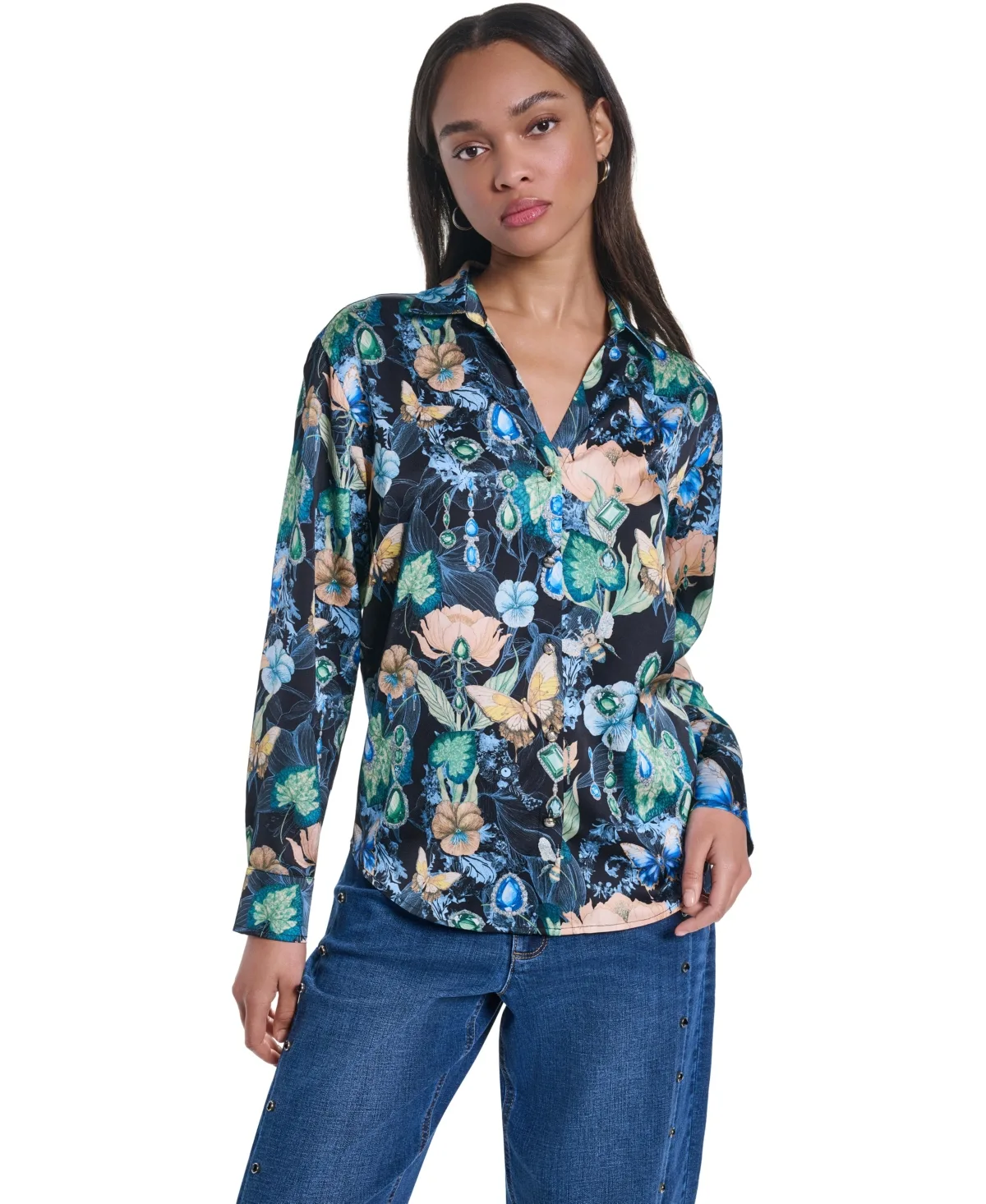Oversized Collared Long-Sleeve Blouse by Karl Lagerfeld