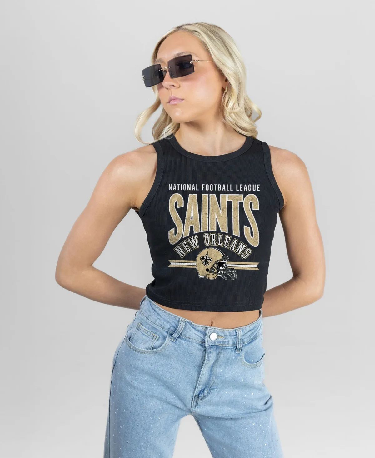New Orleans Saints Mic Drop Ribbed Crop Tank Top