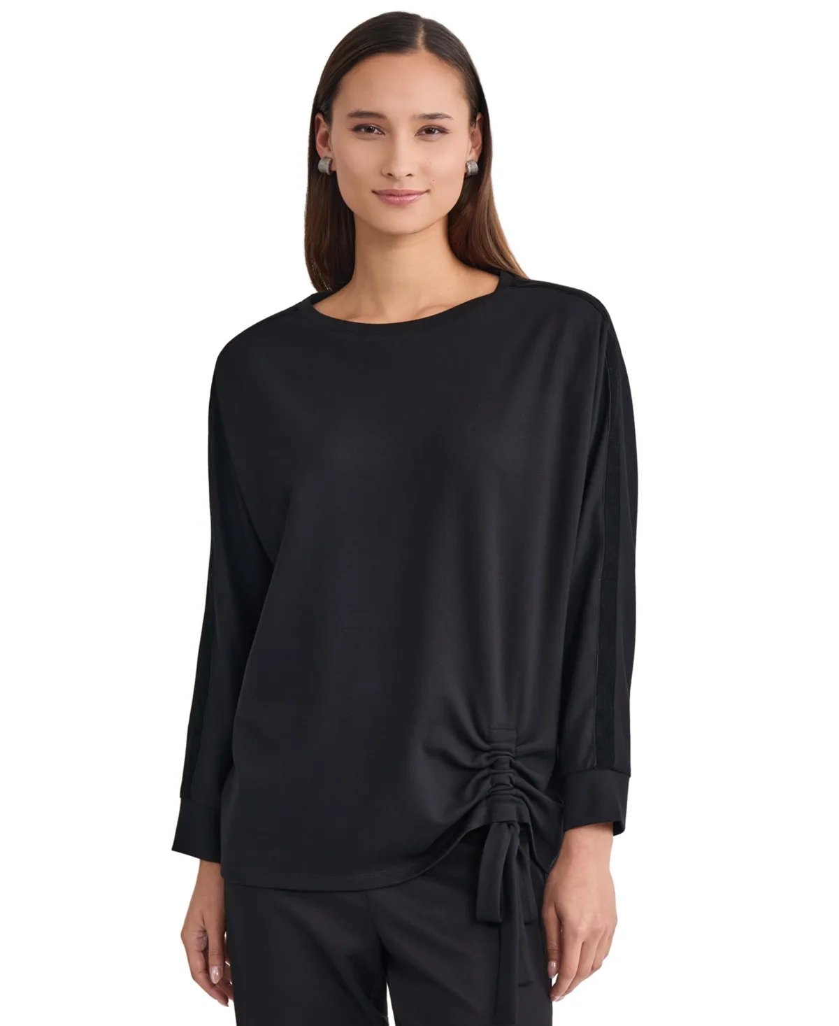 Asymmetrical Ruched Dolman Velvet Tunic