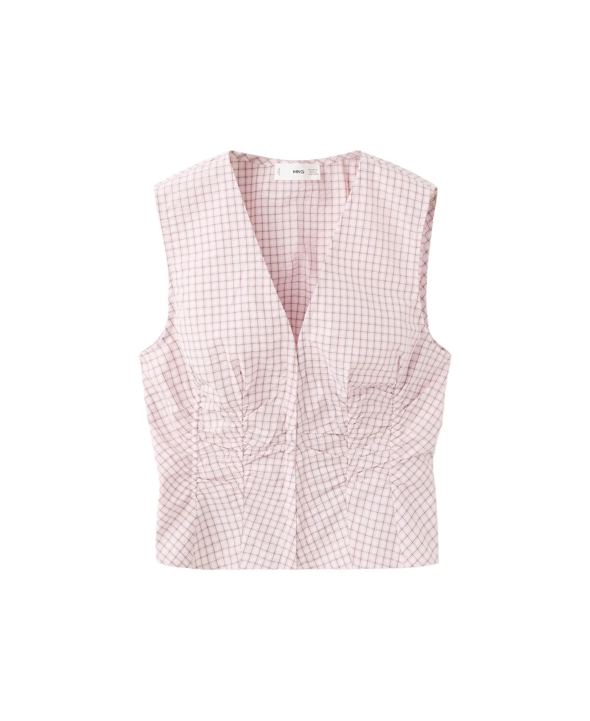 Checkered V-Neck Blouse by Mango