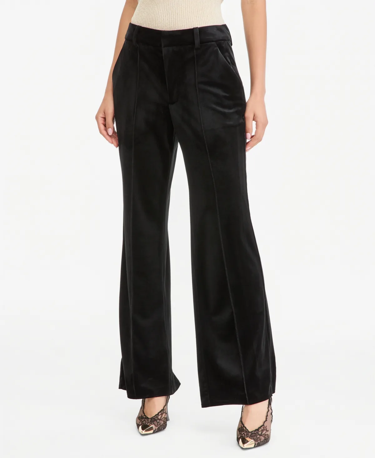Velvet High-Waist Wide-Leg Pants