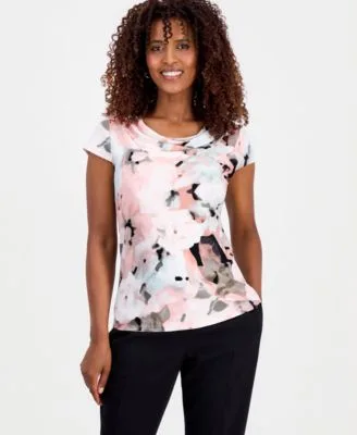 Blurred Floral Cowlneck Top by Kasper