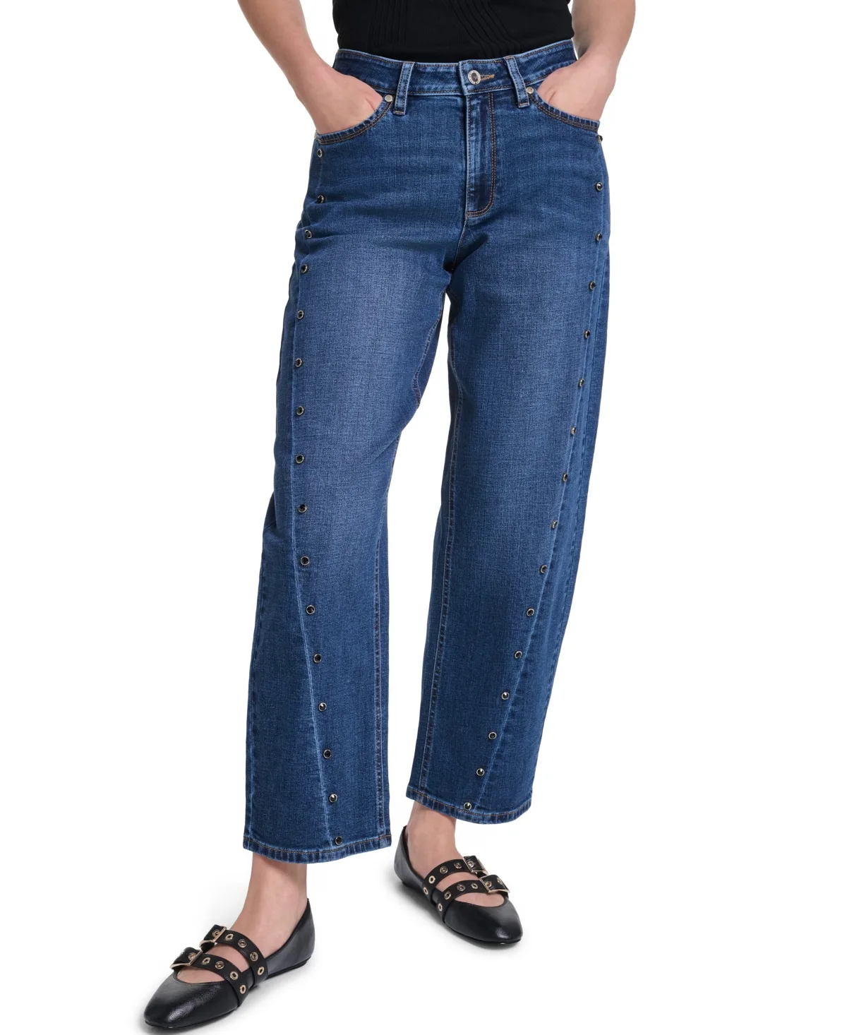 Barrel Leg Mid-Rise Jeans by Karl Lagerfeld