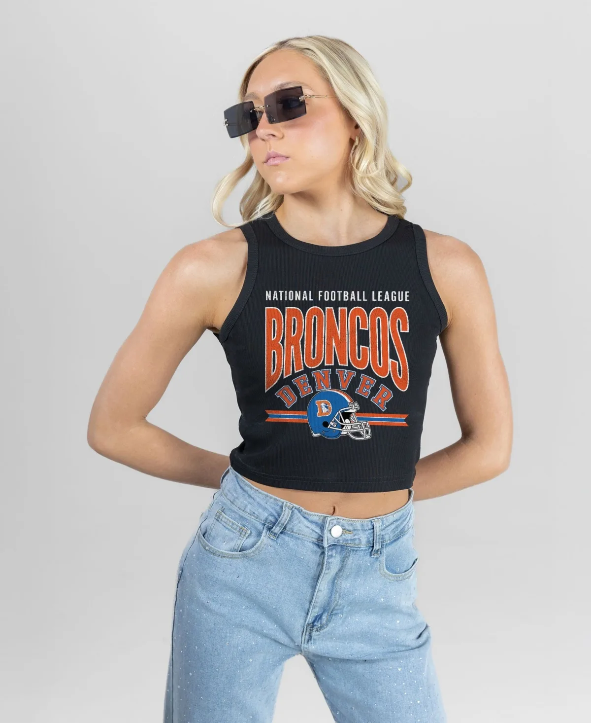 Denver Broncos Mic Drop Ribbed Crop Tank Top by Gameday Couture