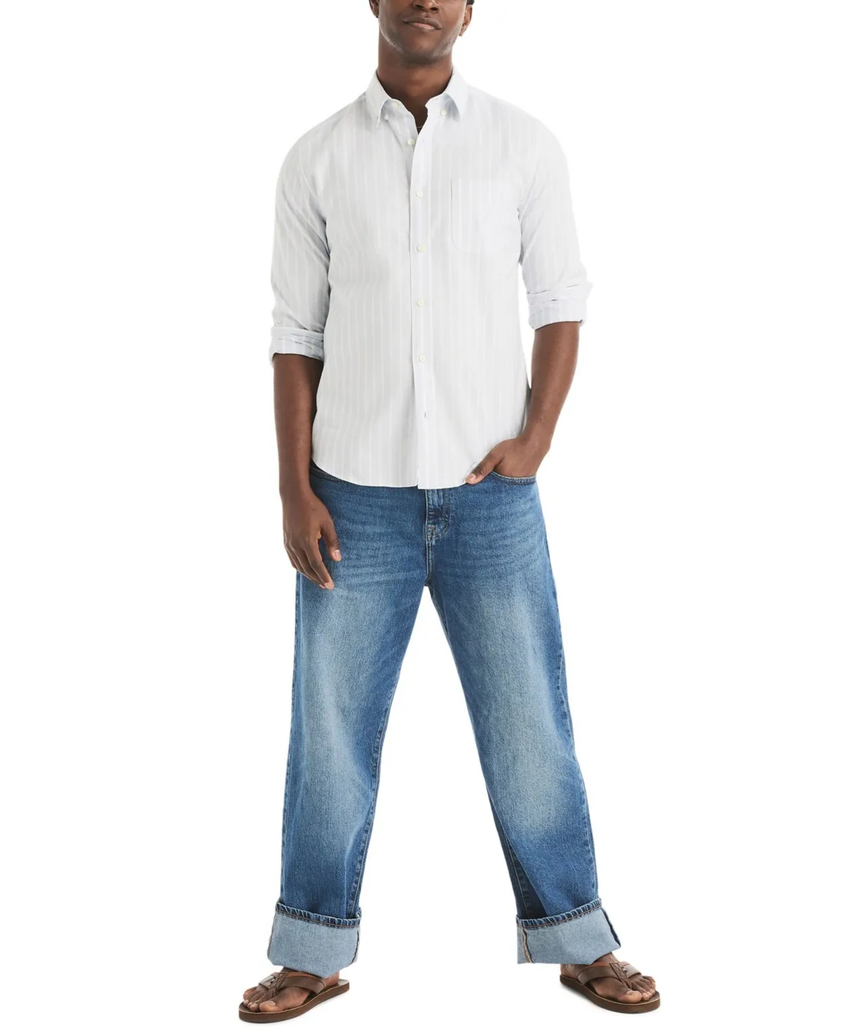 Long-Sleeve Stretch Oxford Strip Shirt by Nautica