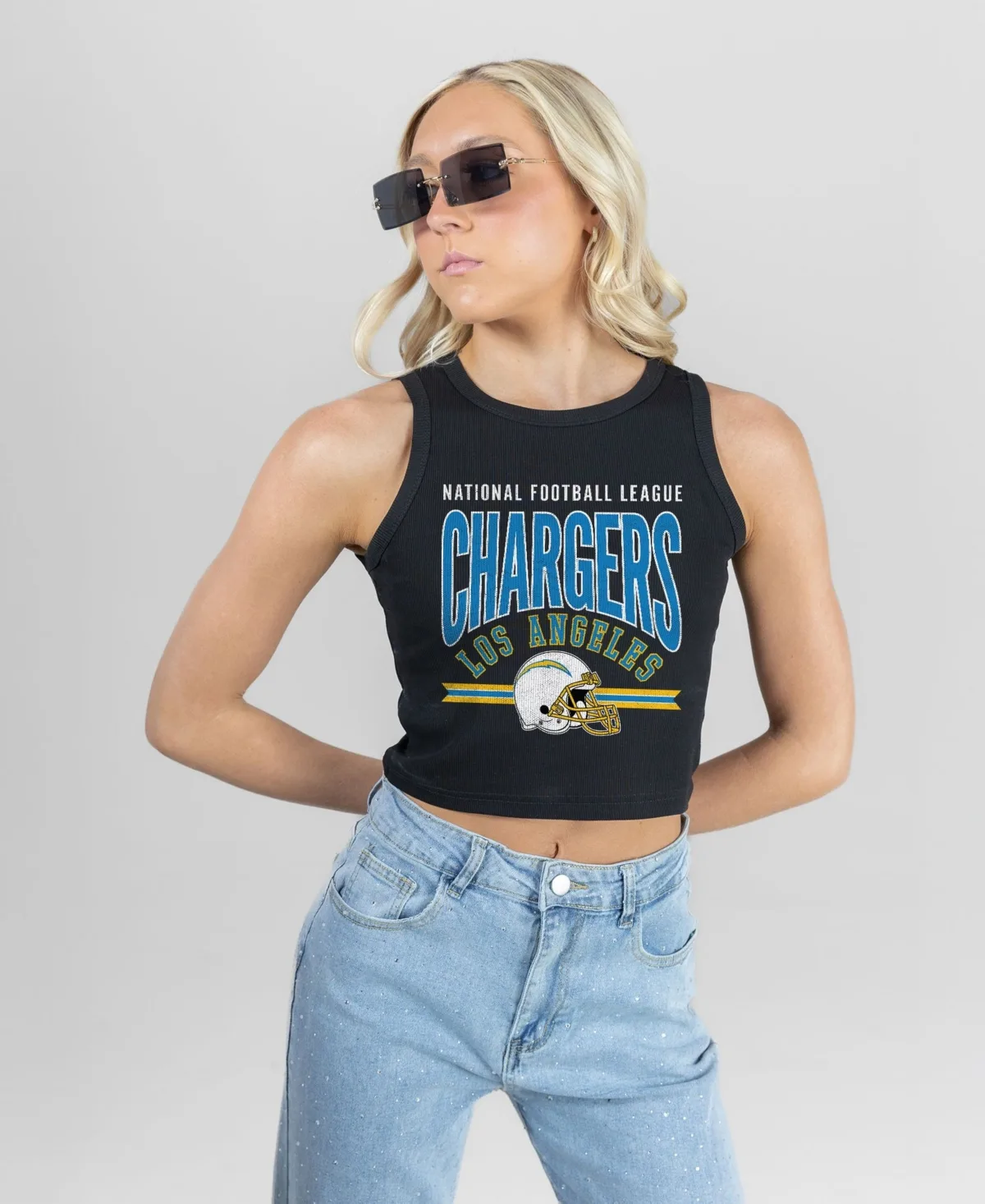 Los Angeles Chargers Mic Drop Essential Sleeveless Cropped Ribbed Tank Top