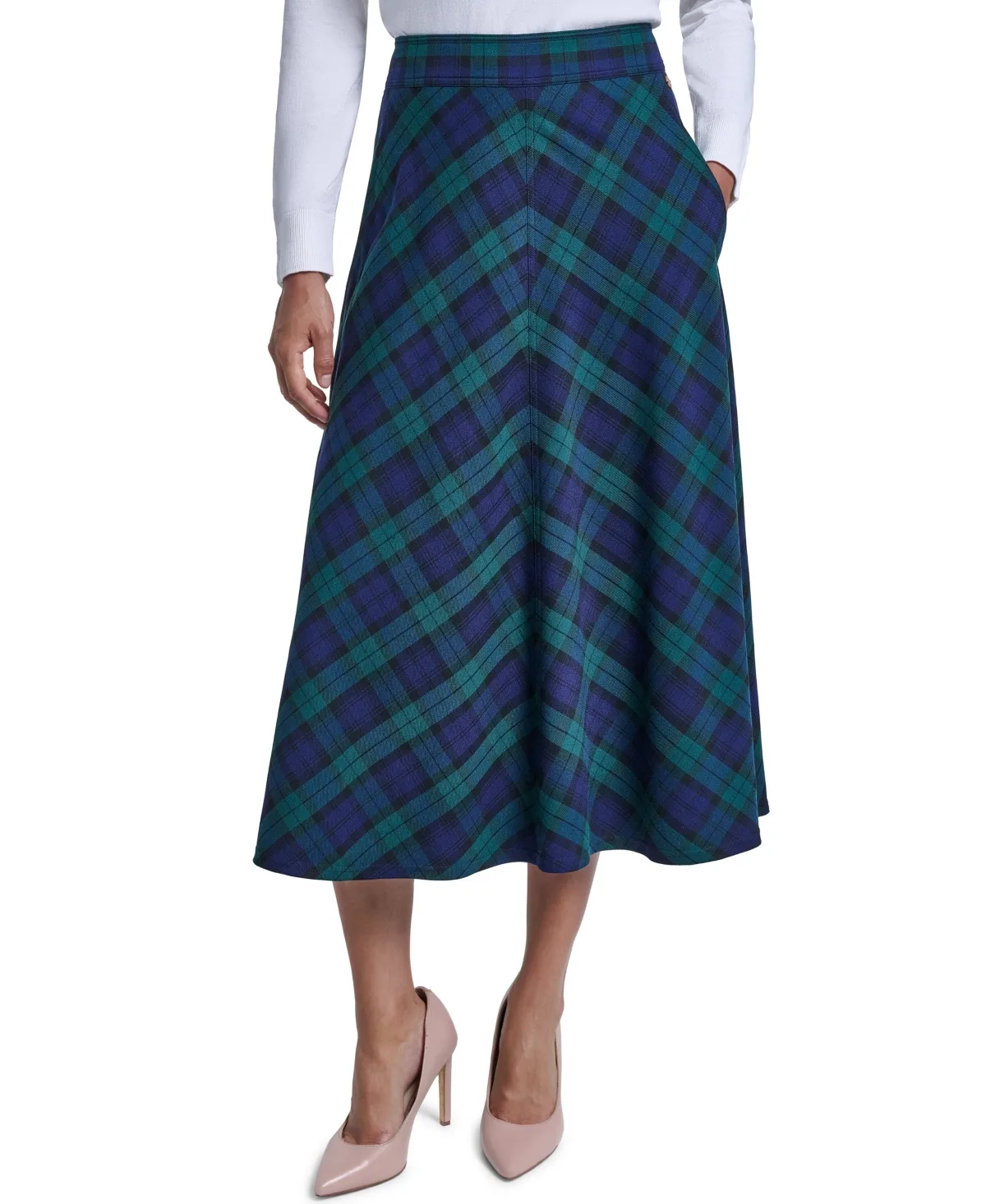 High-Waisted A-Line Plaid Midi Skirt by Tommy Hilfiger